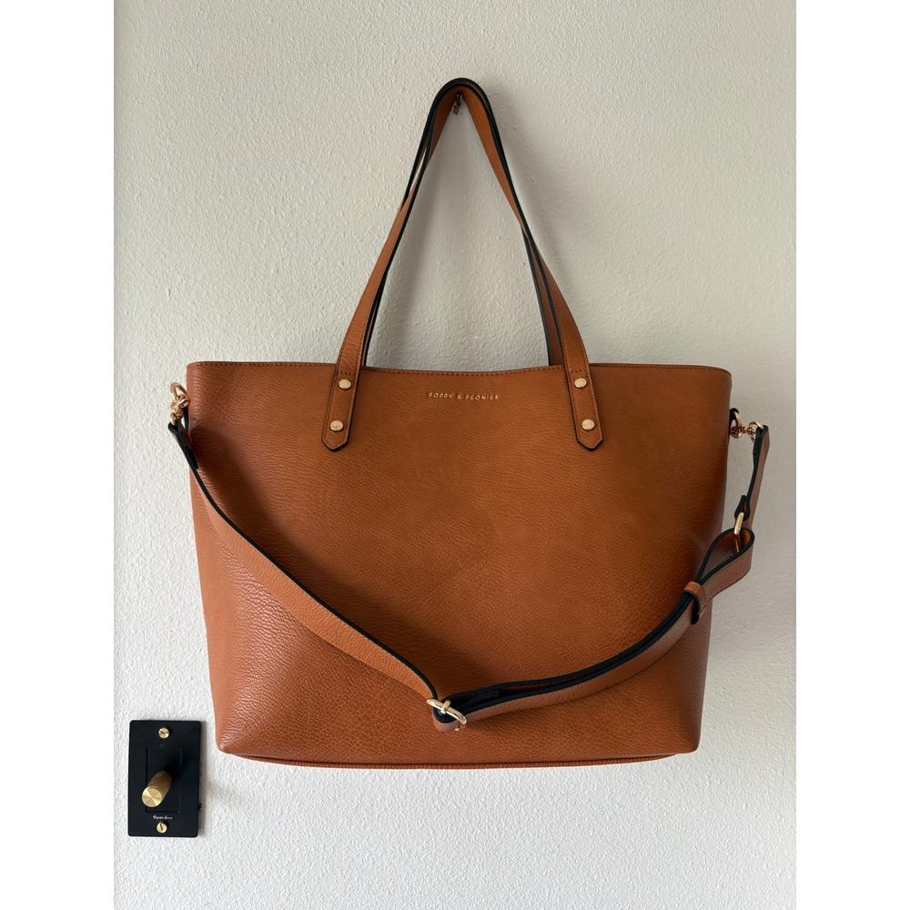 Poppy & Peonies Downtown Tote Cognac Brown Vegan Leather Laptop Bag Crossbody